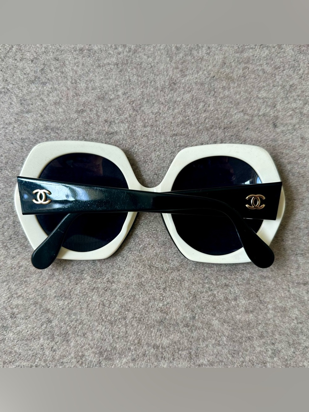 CHANEL authentic VTG 1990s 08849 oversized hexagon black+white sunglasses - Picture 11 of 13